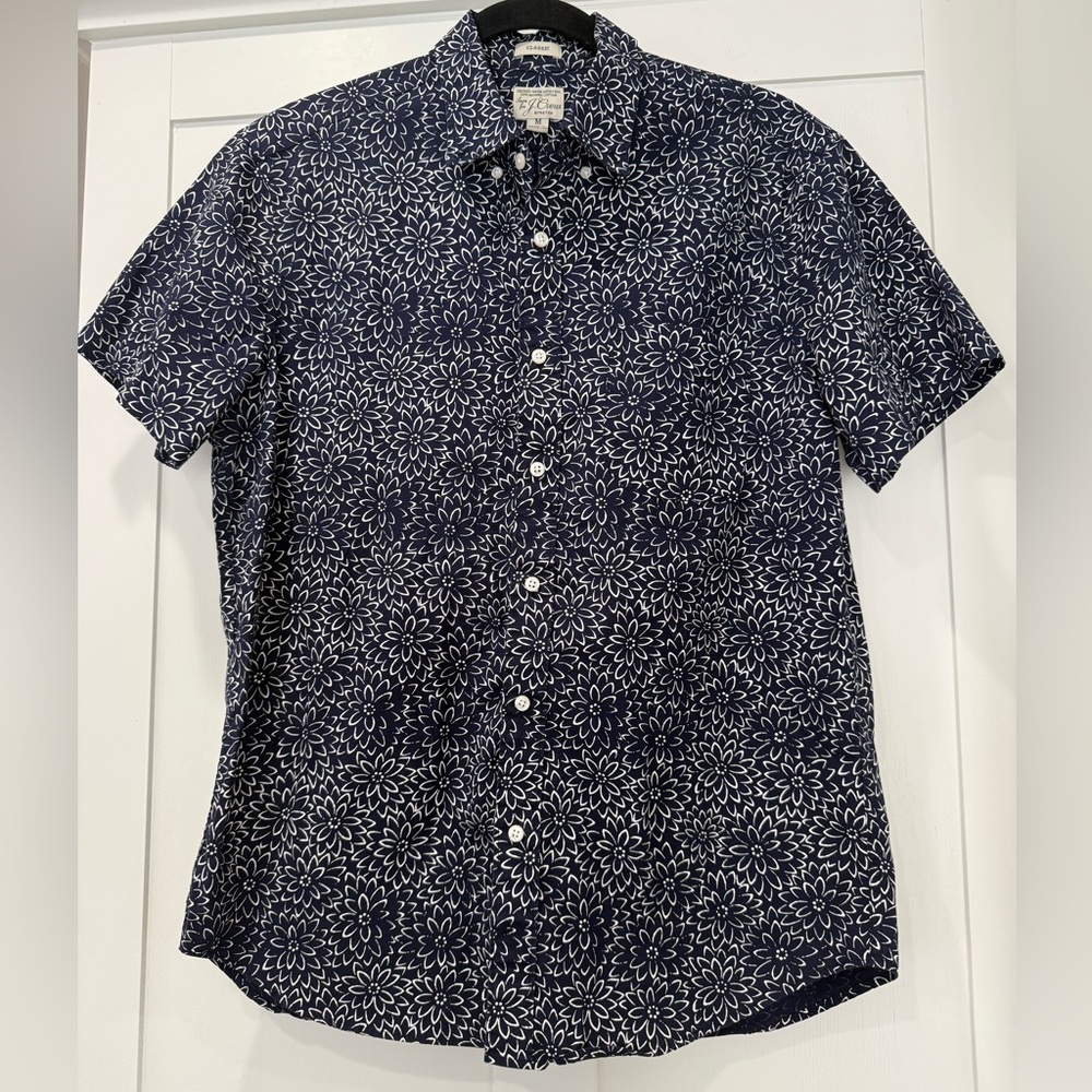 J. Crew Navy and White Floral Men's Shirt‎